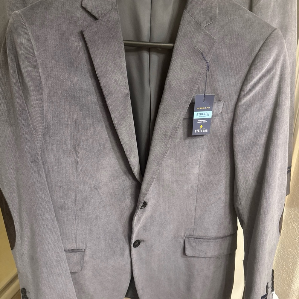 46 L Stafford Blazer Classic Fit Sport Coat Jacket Corduroy Gray NEW Patch $160